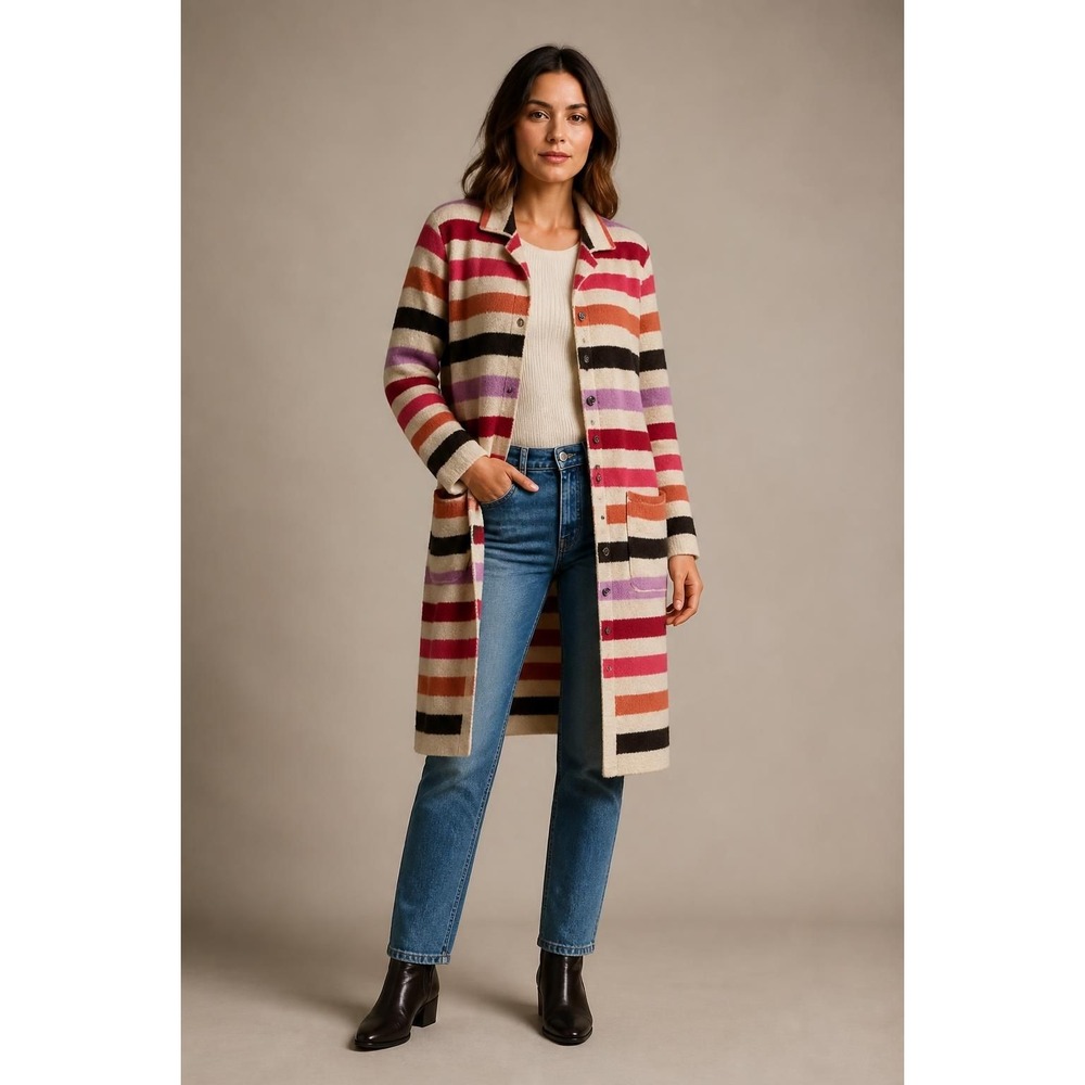Boden Striped Wool Knit Longline Duster Cardigan Size M